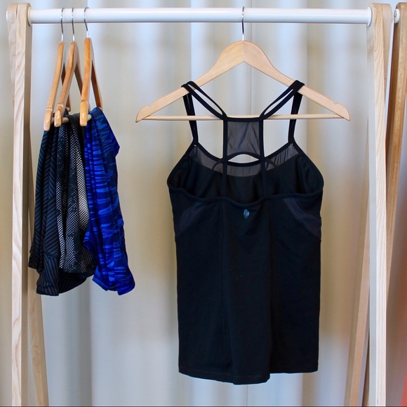 Ellie Black Mesh & Strappy Black Athletic Top - Picture 1 of 6